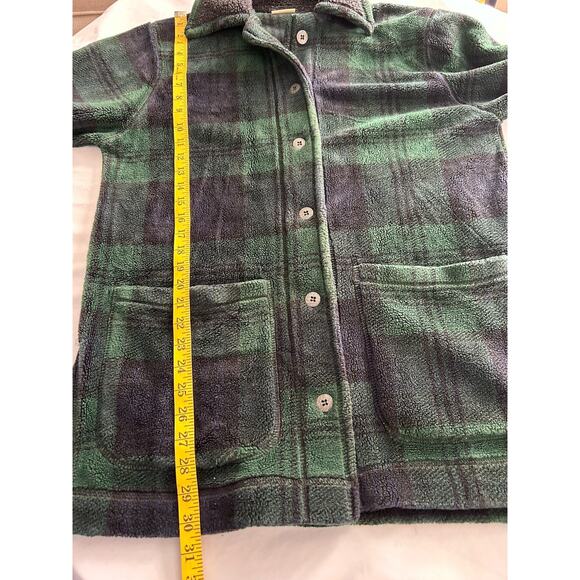 Vintage LL Bean Plaid Fleece Button Jacket Womens Size Medium Green Blue Comfort - Picture 8 of 9
